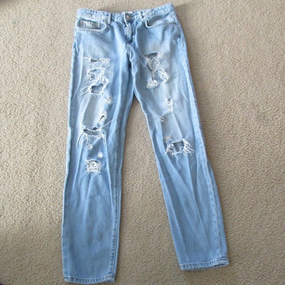 Forever 21 Distressed Jeans Womens Size 26 Blue Destroyed Light Wash Denim Pants - Picture 7 of 8